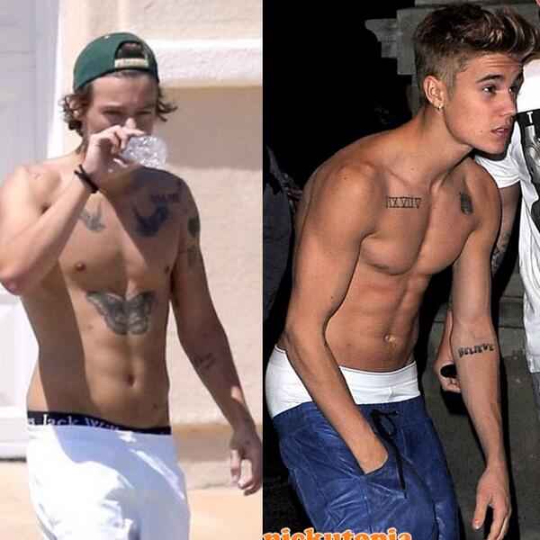 Auf Twitter Harry Styles Vs Justin Bieber Shirtless Rt For Harry Fave For Justin Http T Co 8fcjcsgchi Twitter