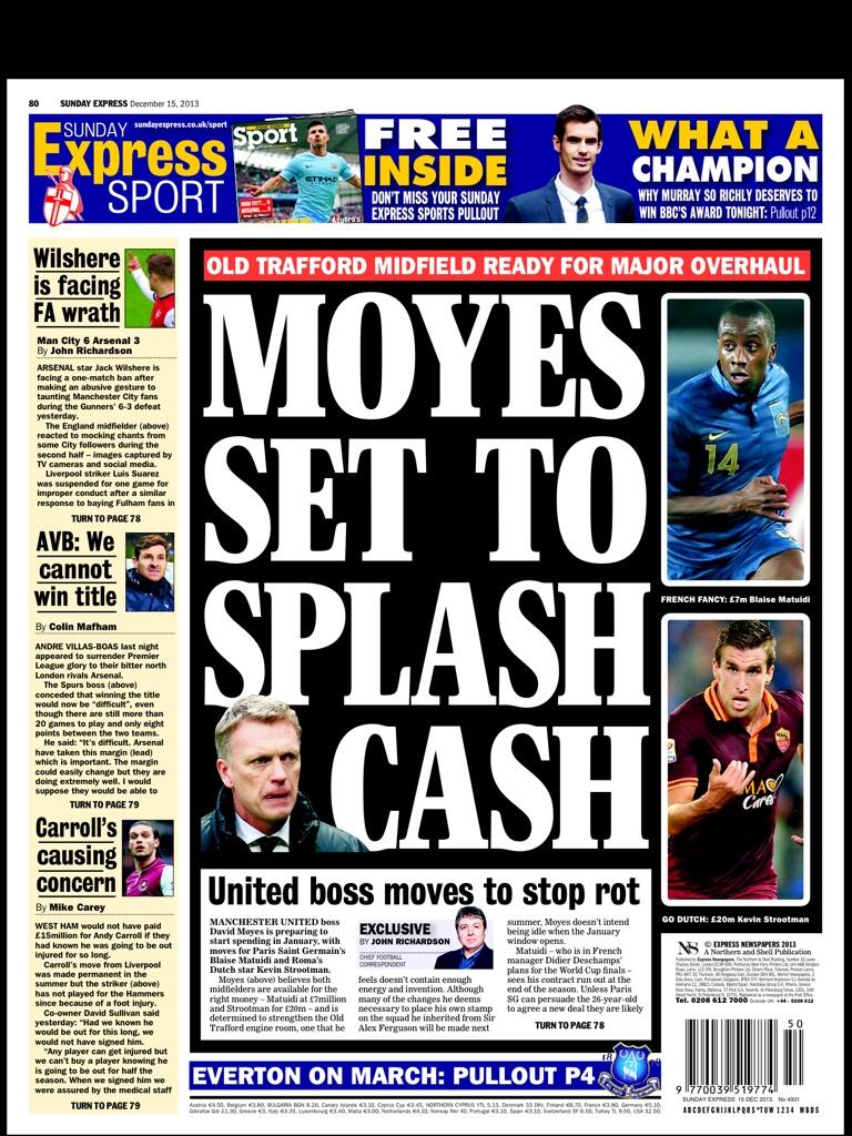  Man United to are chasing Evertons Barkley, PSGs Matuidi & Romas Strootman [Sunday Express & Star]