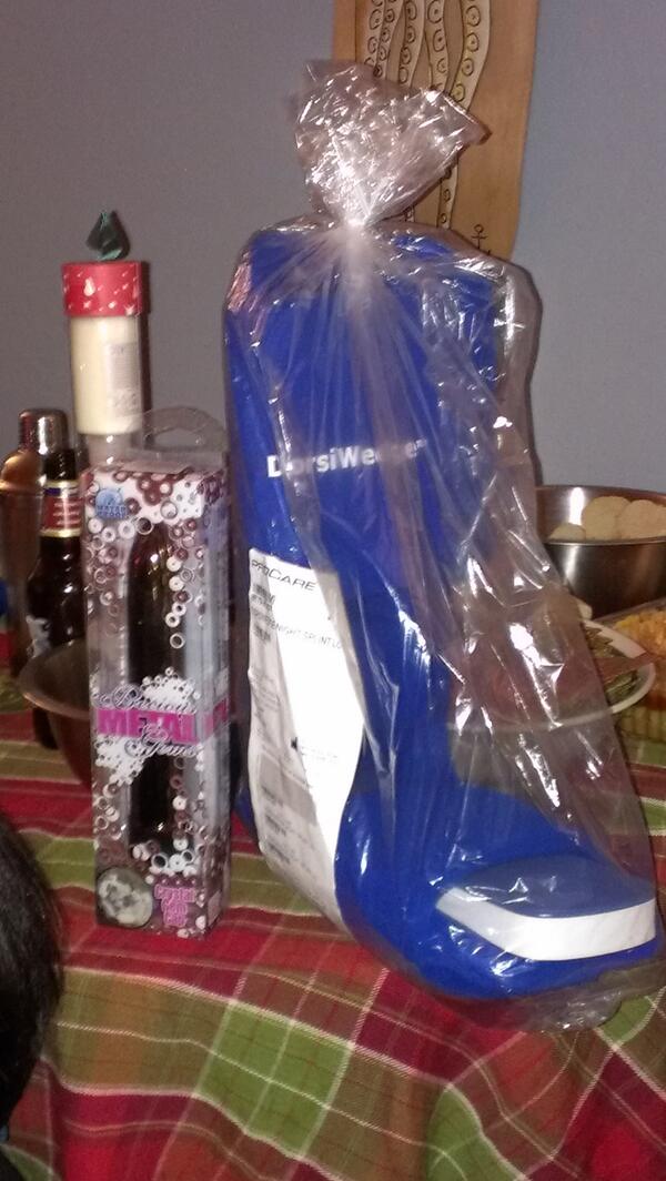 sdsurfladies's tweet photo. In the lead for weirdest White Elephant gift pack http://t.co/k3E0ZP7b8l