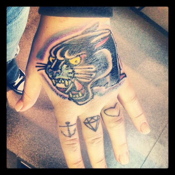 doll_fface's tweet photo. First Friday the 13th tattoo!! Thank you Lucky Drive Tattoo!! (My poor hand is so swollen..!) http://t.co/6YaoQRMB9W
