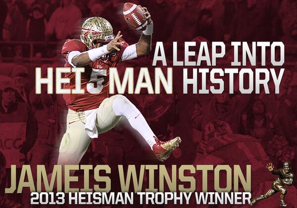 FSUFootball's tweet photo. Jameis Winston wins the 2013 Heisman Trophy! http://t.co/yzIQOZ2F9F