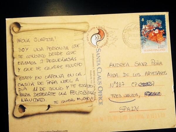 andreasanzpea's tweet photo. A mi me felicitan la Navidad un 11 de julio desde la oficina de Papá Noel en Finlandia🎅🎄🎁 @Miremcava es así. http://t.co/pCy2CGISTB
