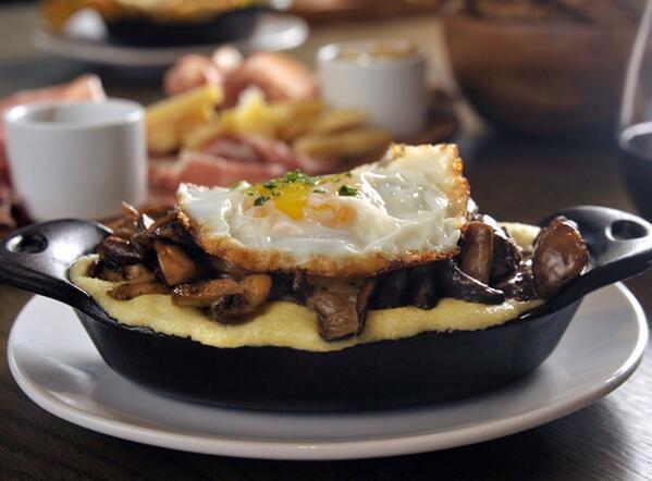BostonFoodRules's tweet image. The Funghi Selvaggi at #NEBO is a creamy mascarpone polenta topped with wild mushroom ragu, sage and a fried egg.