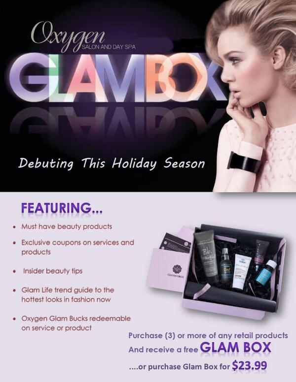 oxygen_salon's tweet photo. GO GLAM!
This season Oxygen Salon and Day Spa debuts the hottest MUST HAVE gift of the season, GLAMBOX! http://t.co/ymlPcQ0Fk4