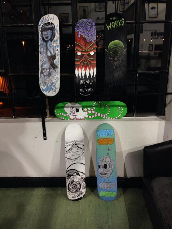 Ink_Soup's tweet photo. ...and here' how we finished!
#art #illustration #skateboard 
except @WhimsyWoods who still needs to finish his!! http://t.co/TbNb78Tecw