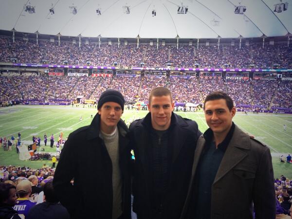 Enjoying my first Vikings game with <a href="/CharlieCoyle_3/">Charlie Coyle</a> <a href="/brodin25/">Jonas Brodin</a> #BeatTheEagles