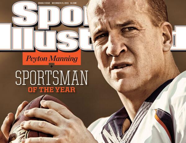 Broncos's tweet photo. RT to congratulate Peyton Manning on being named @SInow 2013 Sportsman of the Year: http://t.co/26kS3Xlemc! http://t.co/AVSc7dxQqf