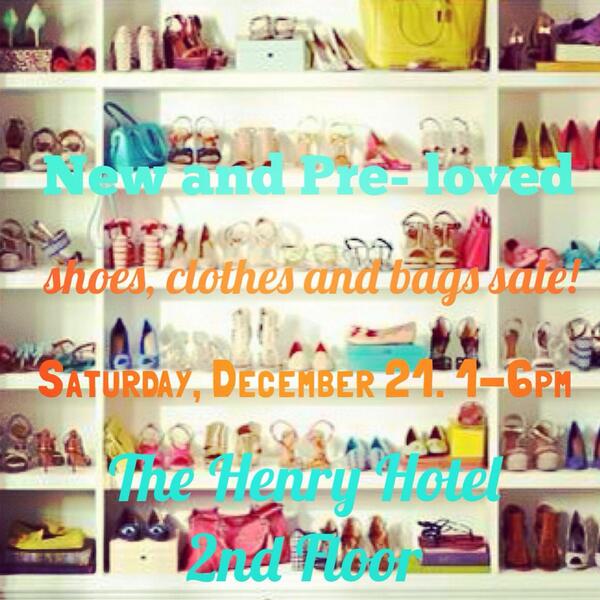 nessdeen's tweet photo. Pre-loved shoes, bags and clothes sale this Sat, Dec 21 at The Henry Hotel. Drop by for great deals! @kymiekymkym http://t.co/GgQHZPLbmq