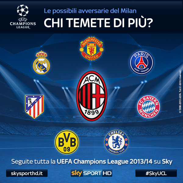 Dalle 11.45, su Sky Sport 1 HD, parte il sorteggio per gli ottavi di #SkyUCL: chi temete di più per il #Milan?