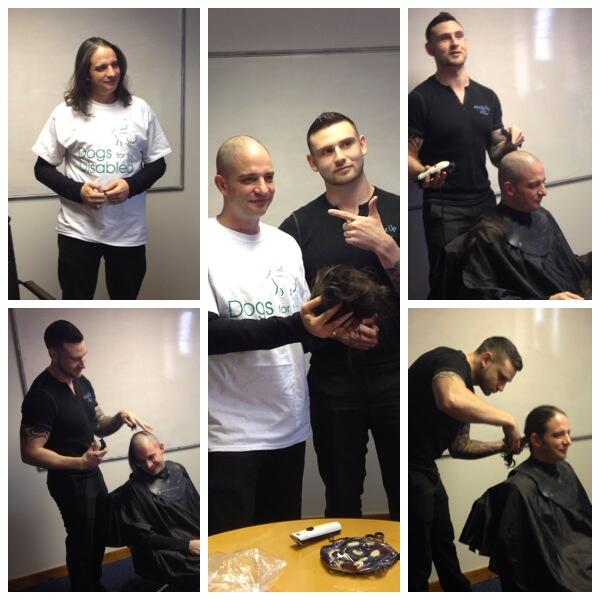 HeadzUp_HTB's tweet photo. Thank you Andy Hall for asking us to chop ALL your hair off raising money for @Dogsfordisabled A HUGE WELL DONE!! http://t.co/2G3oUpcHSP