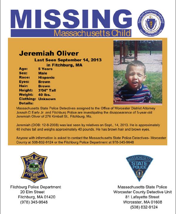 Jeremiah Oliver, 5 - Last seen by relative 9/14/13 - Reported missing in Dec. by 7-yr. old sister - Fitchburg, MA Bbo3Bk5CUAAzcVP