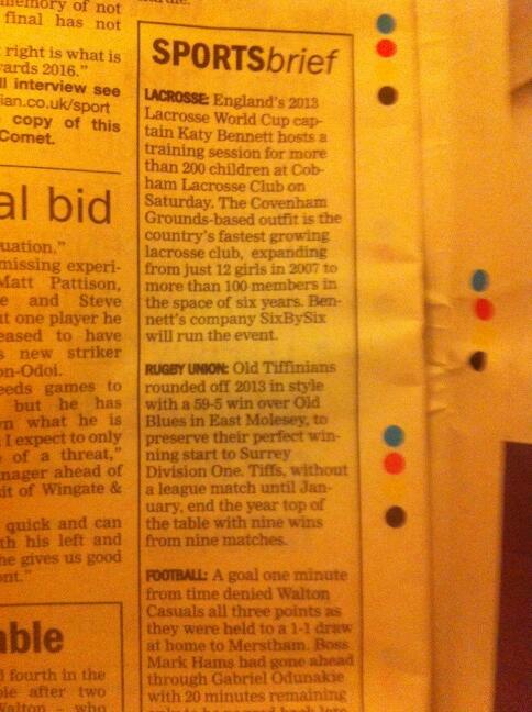 oldtiffsrfc's tweet photo. Old Tiffs in the news http://t.co/emjYqEKuFz