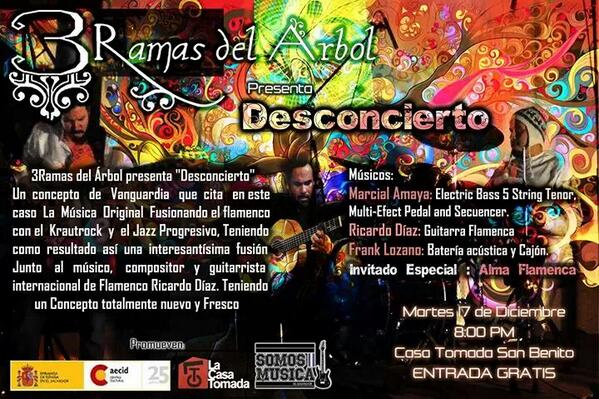 SomosMusicaSV's tweet image. 3Ramas del Árbol y Ricardo Díaz en la guitarra flamenca #KroutRock #JazzProgresivo #Flamenco en un sólo concepto
