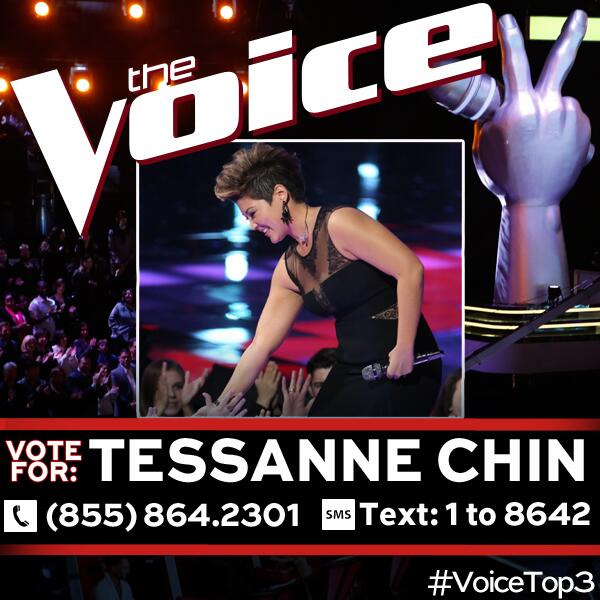 Stand up, and RETWEET if you’re voting for <a href="/Tessanne/">Tessanne  Chin</a>! nbc.com/unlimited/vote #VoiceTop3 #TeamTessanne