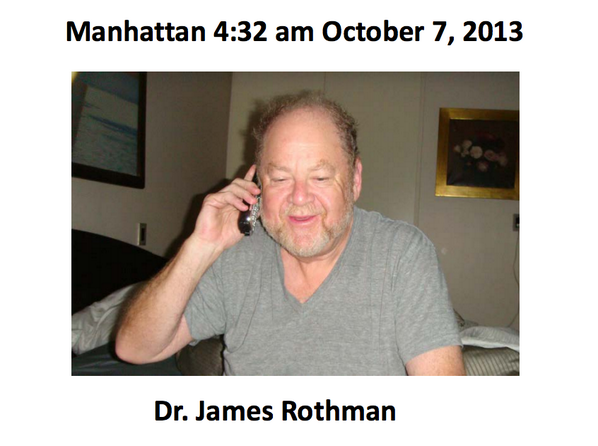 ASCBiology's tweet photo. Jim Rothman at 4:32 am when he got the call letting him know he won the Nobel (his wife took the picture) #ASCB2013 http://t.co/TGYZfx48Rj