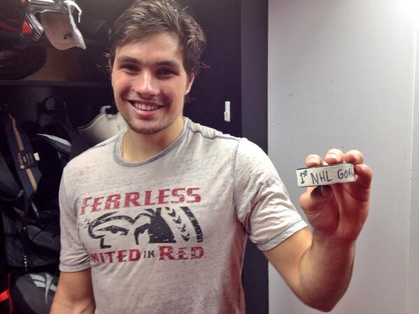 Senators's tweet photo. PIC: @Cecer_83 with his 1st career @NHL goal puck (an OT winner!). Retweet to say "Congrats!" To Cody! http://t.co/VQPQhvDyYh