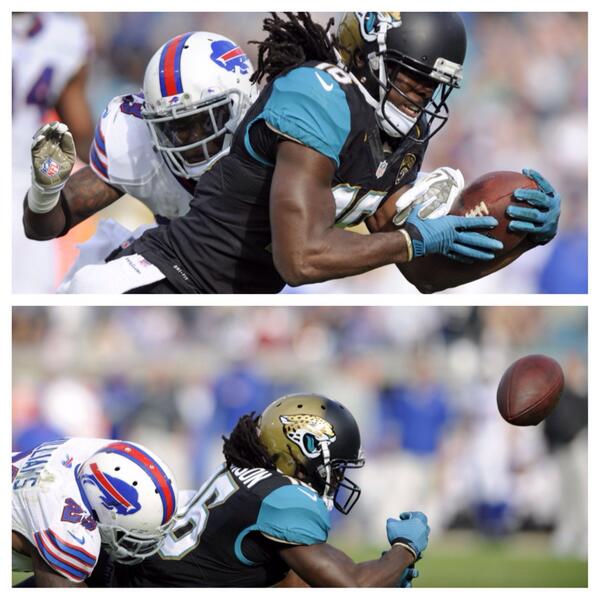 BuffaloBills's tweet photo. Watch it again: @ajwilliams23 strips Denard Robinson to prevent a TD #stripsix http://t.co/YtzgBeyP4f http://t.co/U4zb652AbN