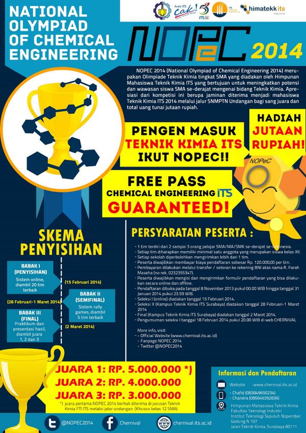 Dapatkan FREEPASS TEKNIK KIMIA ITS&amp;JUTAAN RUPIAH dg mengikuti #NOPEC2014! :D <a href="/smabasev/">SMA Negeri 1 Batu</a> <a href="/SMAN2Batu/">SMA Negeri 2 Batu</a> <a href="/SMA_SPI/">SMA SPI Kota Batu</a>