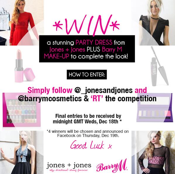 Competition time w/ @_jonesandjones! Follow &amp; RT to be in with a chance of winning a dress &amp; makeup to match #WIN