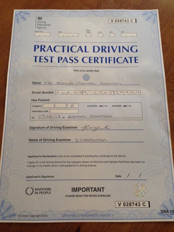 Passed my driving test BOOM!!