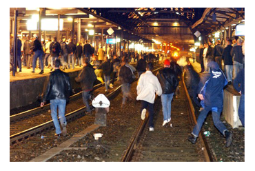 HHooligan's tweet photo. FC Utrecht Supporters in protest  @ Centraal Station couple of years ago http://t.co/C5KV4O7jkQ