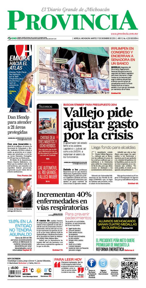 AlonsoMedinaG's tweet image. Muy buenos días, está es la portada de hoy del @provinciamx