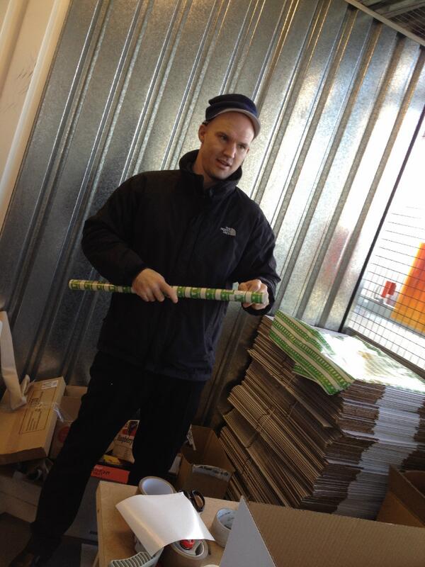 CharlesBainbrid's tweet photo. Mark in the festive spirit packing over at Apex! Think that hat might be a little small though... @Mcr_Challenge http://t.co/19Pv3F6c4s