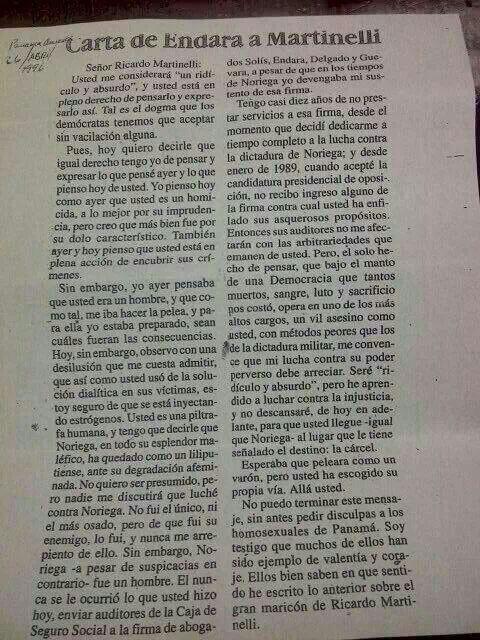 raisabanfield's tweet photo. Carta de Endara a Martinelli publicada en el Panamá América en 1996, que opinarán su esposa y antecesora hoy? http://t.co/OdIlqirEOX