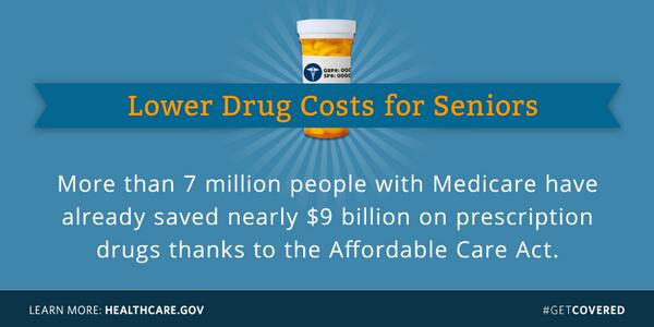 BarackObama's tweet image. FACT: The Affordable Care Act has saved seniors billions on prescription drug costs.