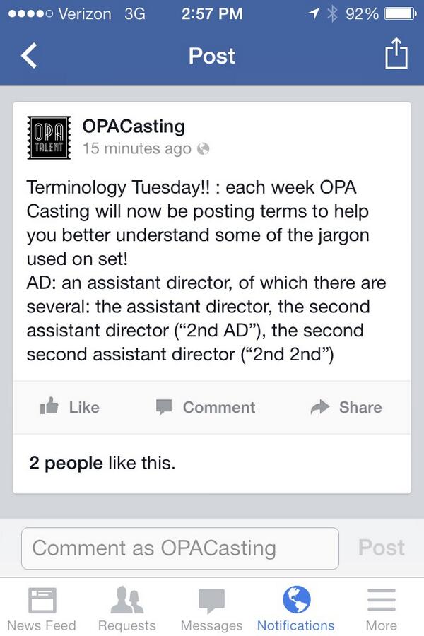 OPACasting's tweet photo. First ever Terminology Tuesday! Learn a few new terms about life on a movie or TV set! http://t.co/3c069M9phf