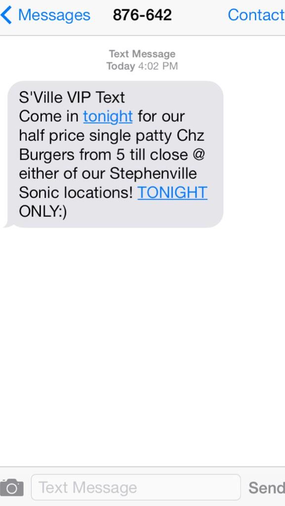 The text I dread getting every Tuesday before work #halfpriceburgers #sonicprobz