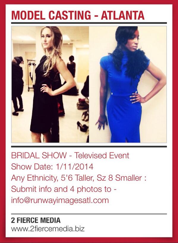 2FierceMedia's tweet photo. BRIDAL SHOW MODEL CASTING for @Runwayimagesatl :SEE PHOTO FOR DETAILS :Televised event by major reality tv network http://t.co/lTm3CNevEJ