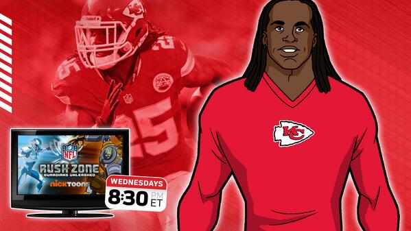 Chiefs's tweet photo. RB Jamaal Charles gets animated this week on #NFLRushzone @ 8:30pm ET Wednesday on #nicktoons. Don't miss it! http://t.co/ZGI3rDKDHE