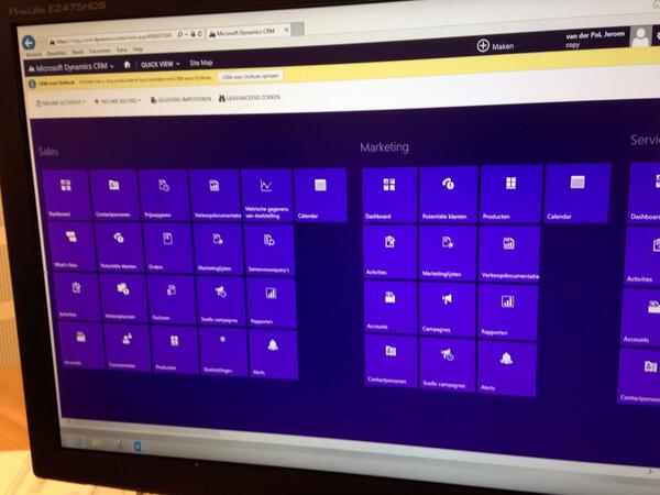 robfraza's tweet image. Nieuwe User Interface Microsoft Dynamics CRM Beta quick view home page.