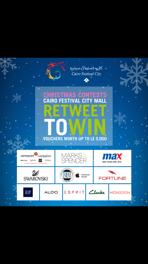 CaiFestivalCity's tweet photo. RETWEET and WIN vouchers up to 5000 LE #XamsContest
Terms and Conditions http://t.co/XNnW35TlPR http://t.co/yUXgFhJgng