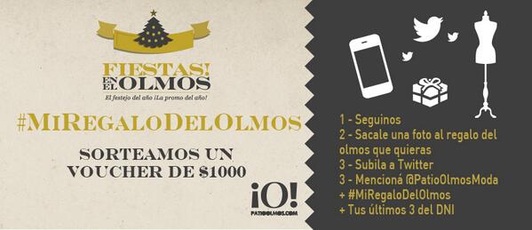 Vení al Olmos,sacá una foto del regalo que te morís por tener + <a href="/PatioOlmosModa/">Patio Olmos Shopping</a> #MiRegaloDelOlmos + últimos 3 del DNI