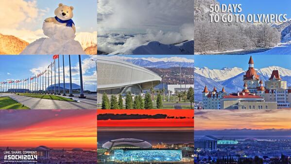 Sochi2014's tweet photo. It is exactly 50 Days to go until #Sochi2014 Winter Olympic Games begin! We are very excited to welcome you all! http://t.co/OQSh4Bt3UQ