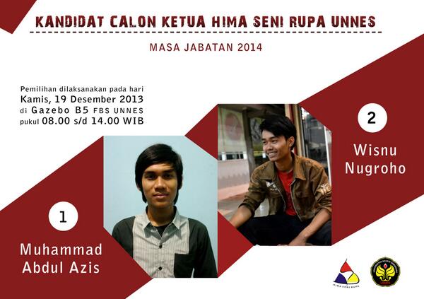 Untuk warga Seni Rupa UNNES jangan lupa hari ini untuk milih ketua Hima Seni Rupa 2014 :D