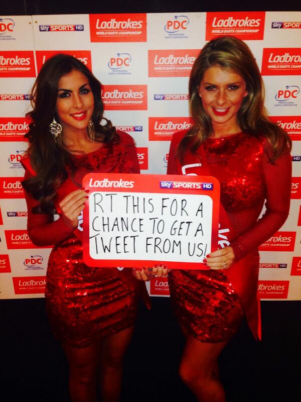 Ladbrokes's tweet photo. Just 2 chances left to get a tweet from #LadbrokesDarts girls @daniellaallfree @sammimarsh1. You know what to do... http://t.co/hrMnZ6lEIh