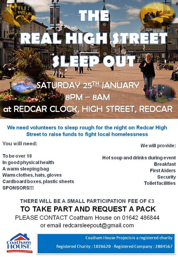 HomelessRedcar's tweet photo. @HartlepoolWeb The Real High Street Sleepout is 23 days away! Are you taking part?? http://t.co/jPQNcn9820