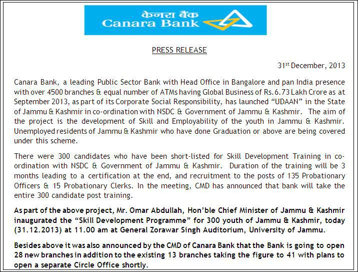Canara Bank on X: &ldquo;Canara Bank has launched UDAAN in the State of 
