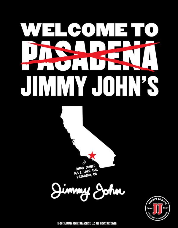 jimmyjohns's tweet photo. Hey #SoCal freaker seekers! You asked &amp; I delivered, opened my first #SoCal JJ’s in Pasadena, CA at 165 S. Lake Ave! http://t.co/2a8YG7dHDZ