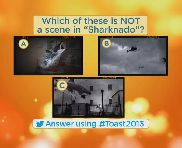 DatelineNBC's tweet photo. Which of these is NOT a scene from Sharknado? #Toast2013 http://t.co/cgiFRLSvYy http://t.co/zoPv0uhaBR