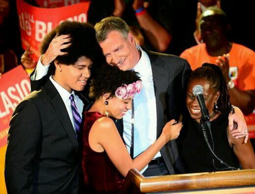 Bill De Blasio, mayor of New York City, and his family