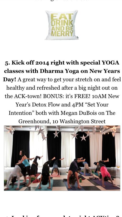 ACKblACKbook's tweet image. FREE YOGA at 4pm at the Greenhound Building! Details in photo! #Nantucket @acknewyears #Hello2014