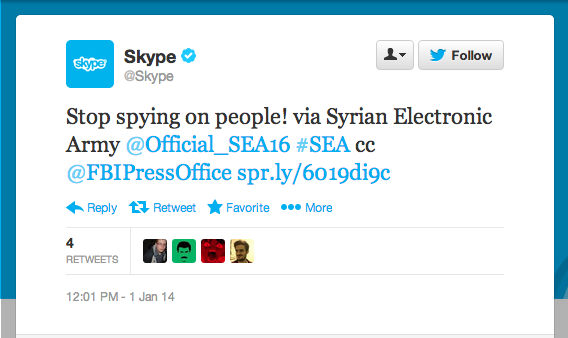 LegionJJ's tweet photo. Just in: Syrian Electronic Army compromises @Skype Twitter account - http://t.co/Pelxc74KZf #sea #OpBigBrother @Official_SEA16