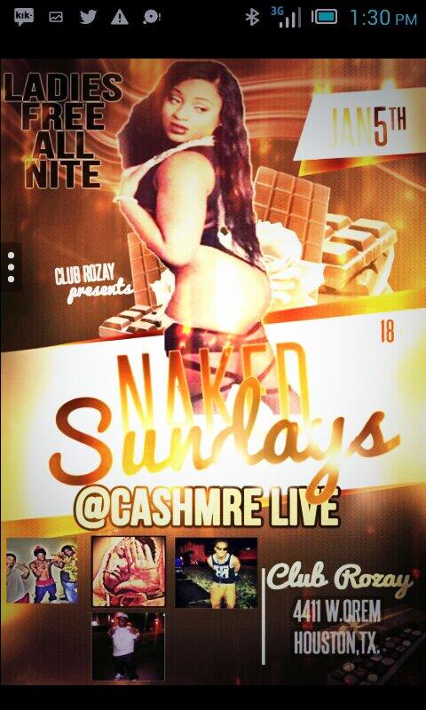 DJCOLOW's tweet photo. "Naked Sundays" LADIES FREE ALL NIGHT | 4411 W.Orem 77045 | 18 &amp; Up | $3 Drinks Until 11 ! #ClubRozay #NakedSundays http://t.co/biff1NT2FM