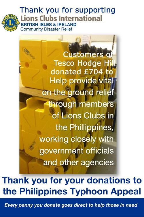 Thank you customers Tesco Hodge Hill - your donations to our Philippine Appeal will help provide clean water.