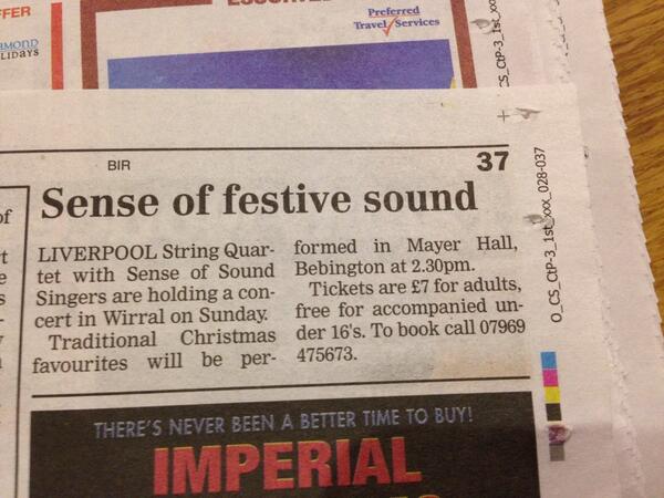 Tomorrow's concert in Bebington, #wirral featured in some newspapers today!