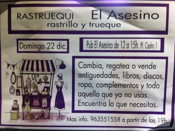 pubelasesino's tweet photo. Mañana pasaos por el rastrillo del Asesino y seguro que encontráis ese regalo navideño de ultima hora. Plaza Cedro 1 http://t.co/HBdVtymoFm